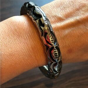 Ethnic Silver Tone Bangle Bracelet, Boho, Hippie